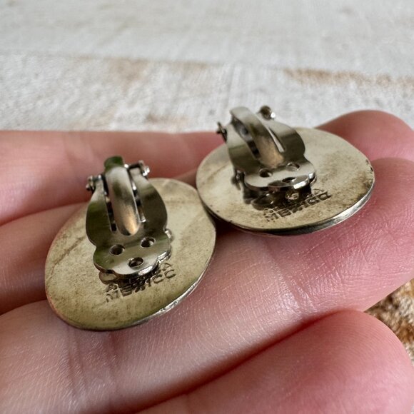 Vintage Abalone Clip On Earrings Alpaca Mexico - Picture 7 of 12